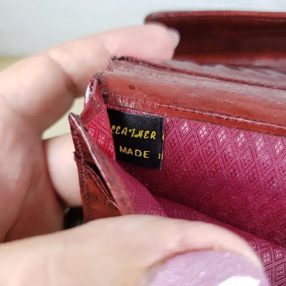 Vintage Eel Skin Burgundy  Wallet Check Book Cover Snap 7